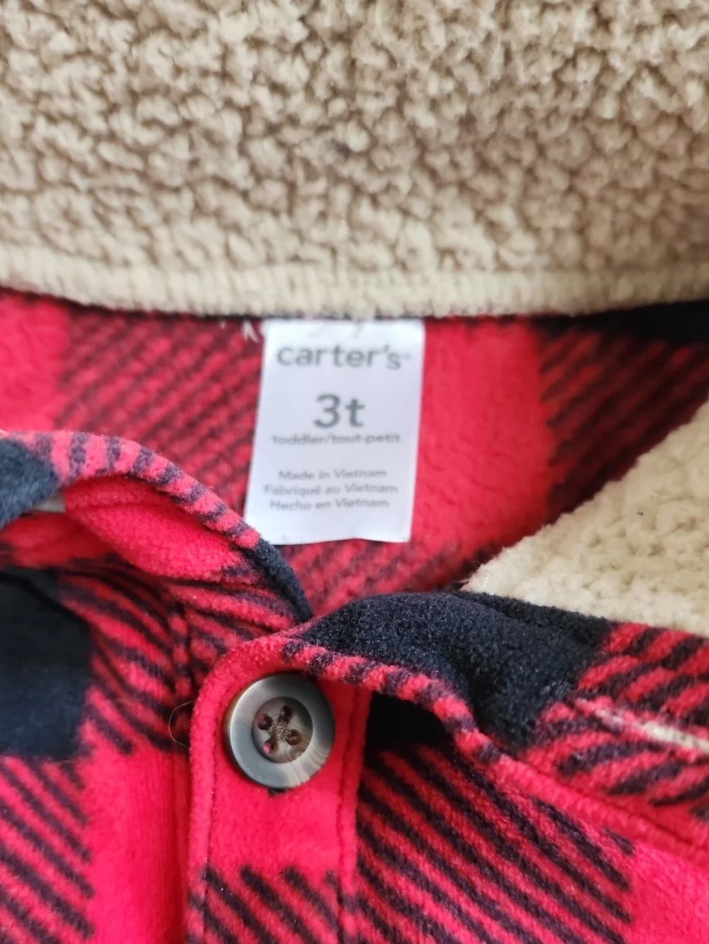 3T Carter's Red & Black Buffalo Plaid Sherpa-Lined Pullover